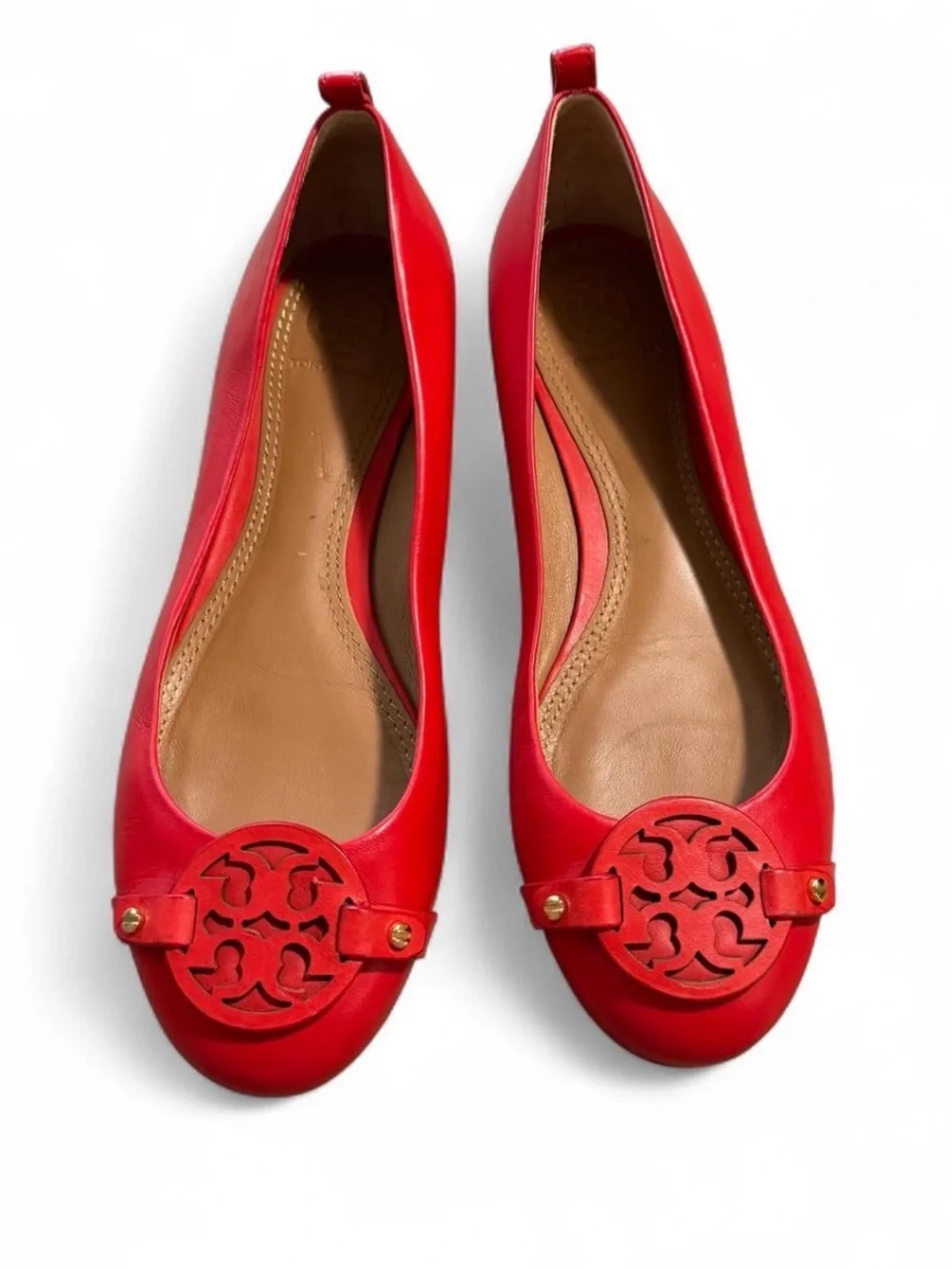 Tory Burch Gabriel Exotic Red-Orange Leather Ballet Flats Size 7